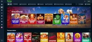 Spinny Casino game lobby showing game categories and provider filters