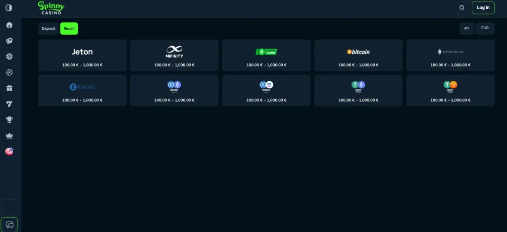 Spinny Casino withdrawal cashier or terms screen on the live site
